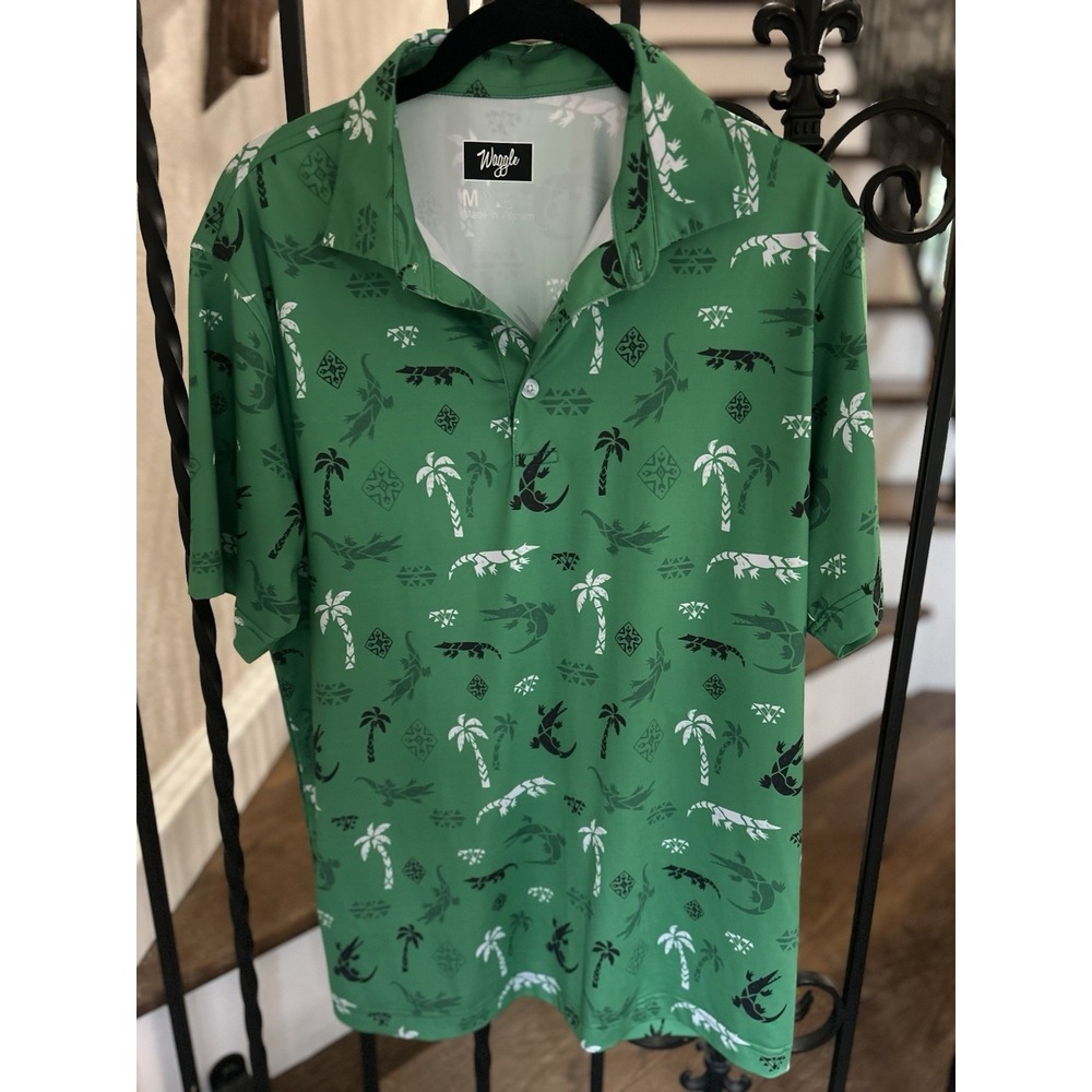 Waggle Men's Medium Shirt Green Alligator Polo Short Sleeve Golf Tropical
